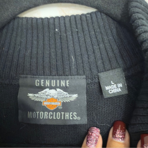 Harley Davidson Black Embroidered Wool Blend 1/4 Zip Pullover Sweater - Picture 8 of 12